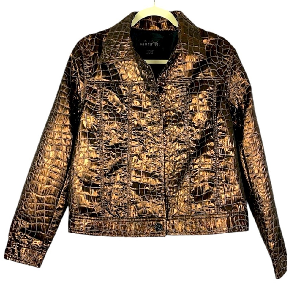 Donna Salyer's Fabulous Furs metallic croc textured light jacket Sz L